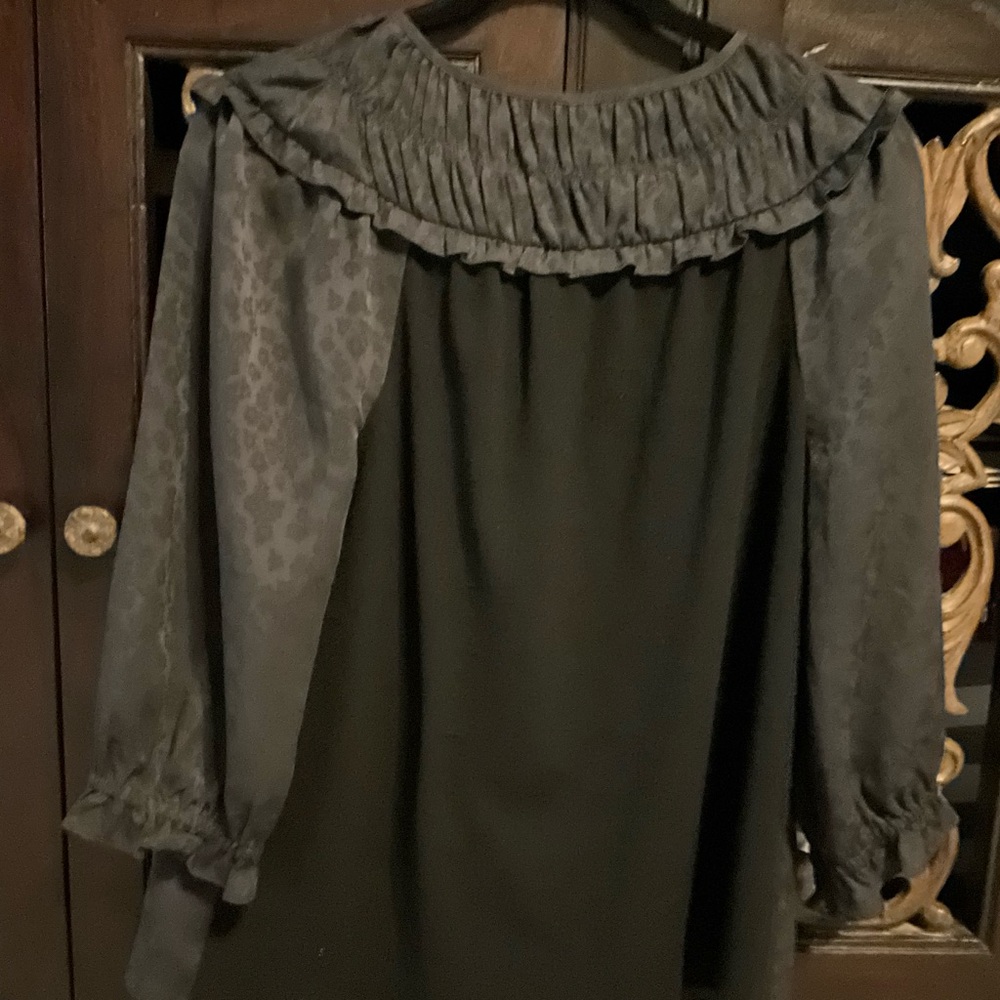 Anthropologie Black Blouse with Ruffled Neckline